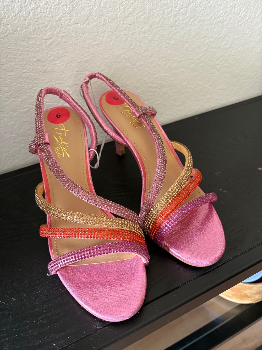 Thalia Sodi Pink Multicolor Crystal Strap Heels